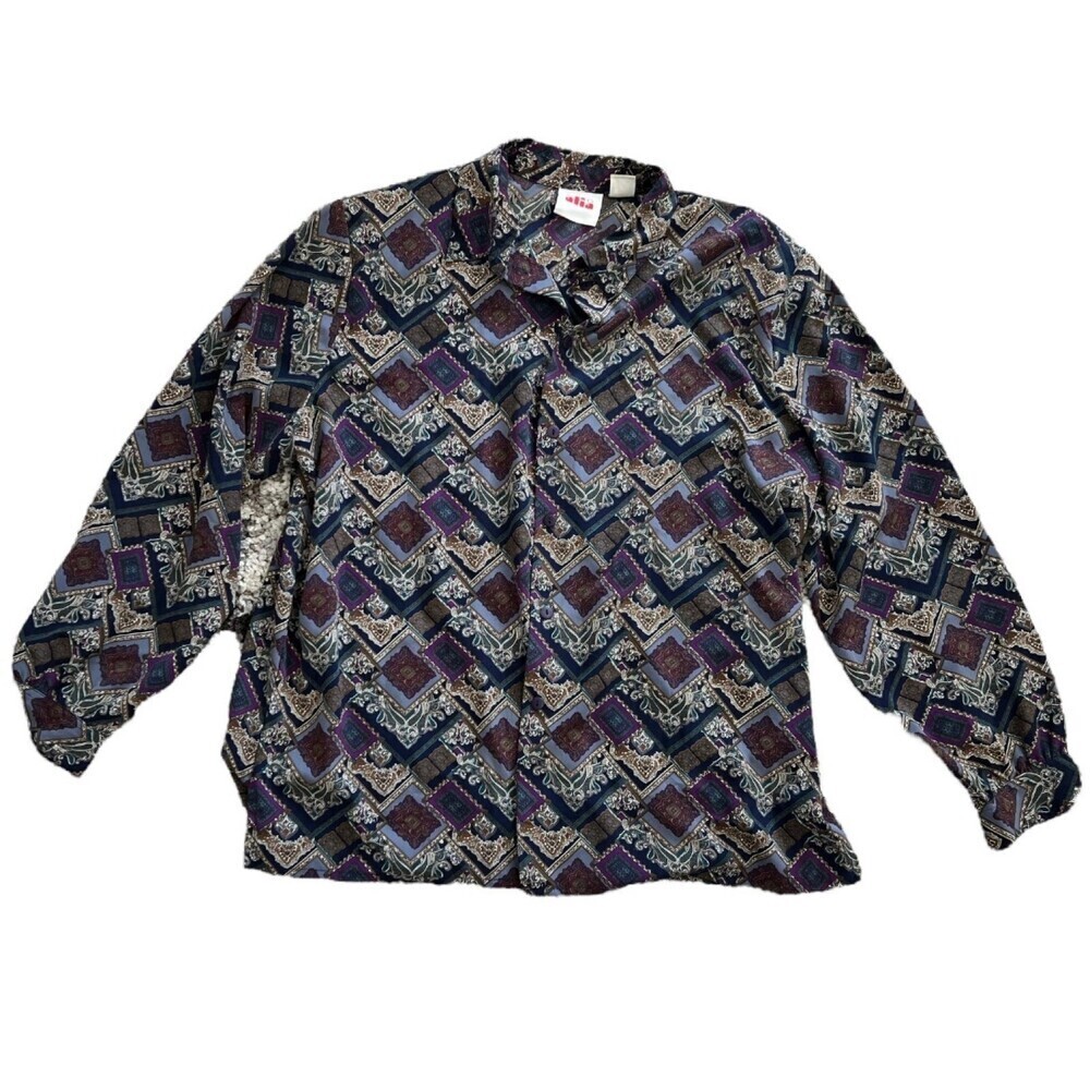 Alia Purple Vintage Geometric Blouse 18W